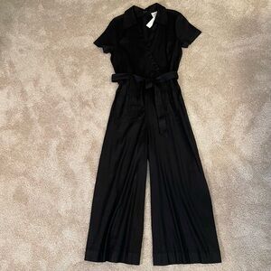 Anthropologie Maeve NWT Black Jumpsuit Short Sleeve Flare Leg Size 12